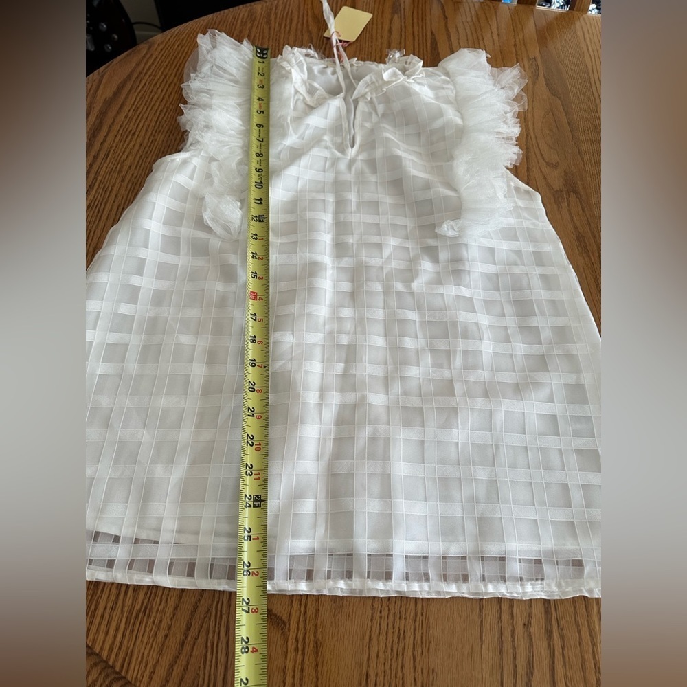 Entro White Gingham Check Blouse Ruffle Cap Sleeve Lined V-Neck Size Medium NWT - Picture 12 of 14
